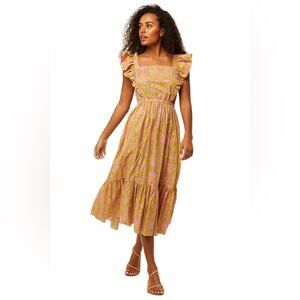 Misa Dress Libra Ruffled Midi Tiered Pink In Flora Splendido Size Large NWT